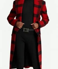 Emily In Paris S04 Lily Collins Plaid Red Twill Coat