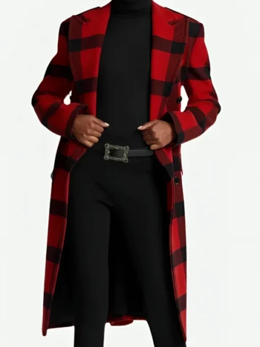 Emily In Paris S04 Lily Collins Plaid Red Twill Coat