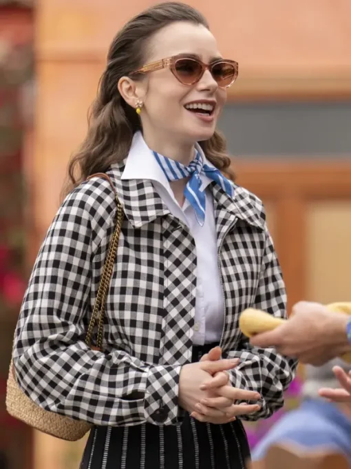 Emily-In-Paris-S4-Lily-Collins-Black-Plaid-Jacket