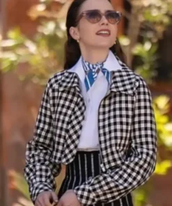 Emily In Paris S4 Lily Collins Black Plaid Jacket