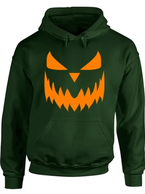 Halloween Pumpkin Dark Green Face Hoodie