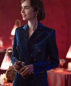 Lily Collins Emily In Paris S03 Dark Blue Blazer