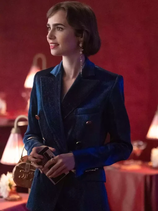 Lily Collins Emily In Paris S03 Dark Blue Blazer