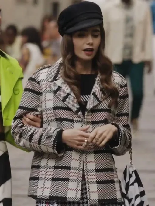 Lily Collins Emily In Paris S03 Wool Check Jacket