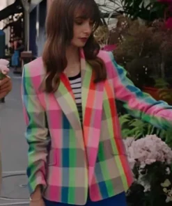 Lily Collins Multicolor Blazer