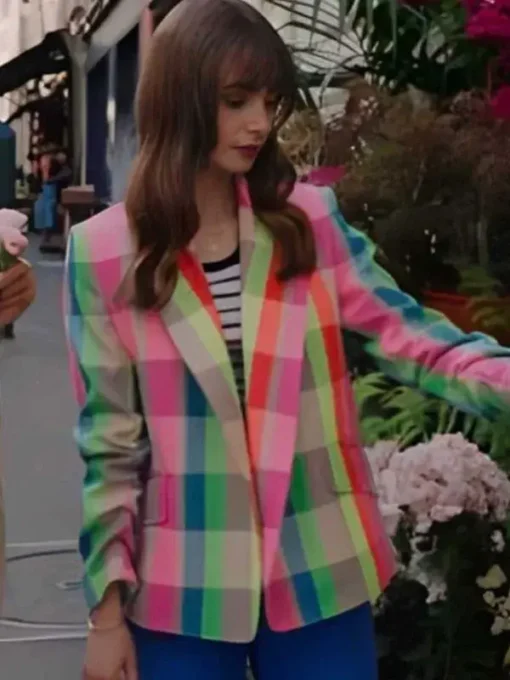 Lily Collins Multicolor Blazer