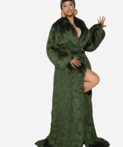 Cardi B Fashion Week 2024 Fur Long Coat