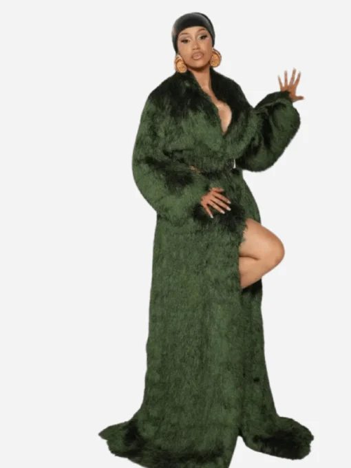 Cardi B Fashion Week 2024 Fur Long Coat