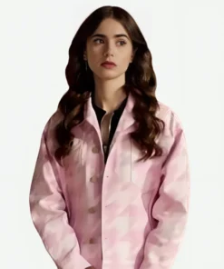 Emily In Paris Lily Collins Pink Hounds Tooth Jacket