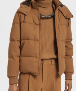 Emily In Paris S4 Gabriel Brown Hooded Puffer Jacket