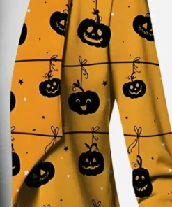 Halloween 2023 Pumpkin Yellow and Black Printed Blazer