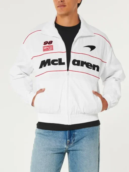 Hollister Mclaren White Bomber Jacket