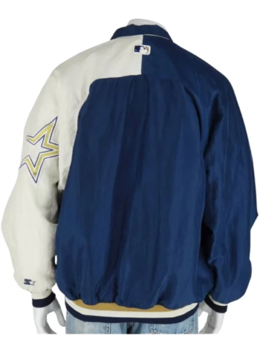 Houston Astros Blue and White Bomber Satin Jacket