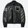 Off White Leather Varsity Jacket