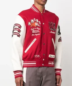 Amiri Logo Patch Red Varsity Jacket