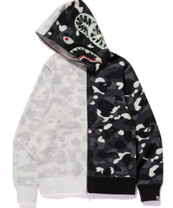 BAPE City Camo Shark Full Zip Up Black and White Hoodie