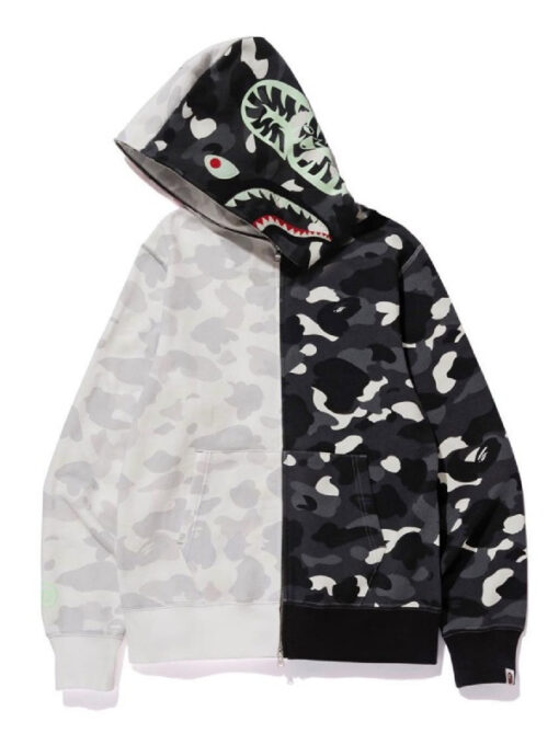 BAPE City Camo Shark Full Zip Up Black and White Hoodie