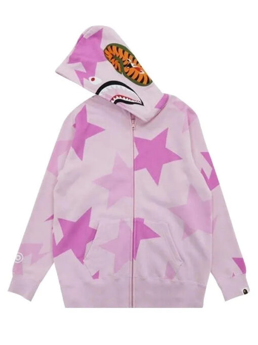 Bape Pink Star Shark Pullover Hoodie