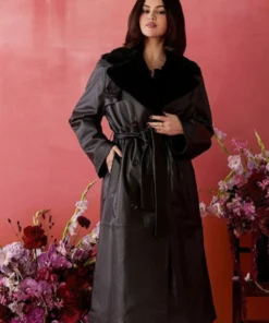Hollywood Tastemaker Event 20 Selena Gomez Black Leather Trench Coat
