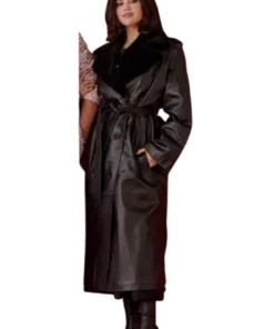 Hollywood Tastemaker Event Selena Gomez Black Leather Trench Coat