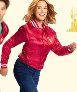 Jingle Bell Run Red Satin Varsity Jacket