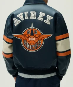 Kith AVIREX for the New York Knicks Legend Blue Leather Jacket