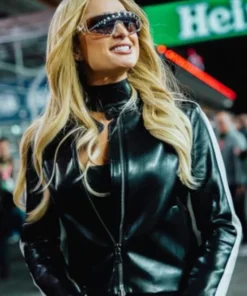 Las Vegas GP Paris Hilton White Striped Leather Jacket