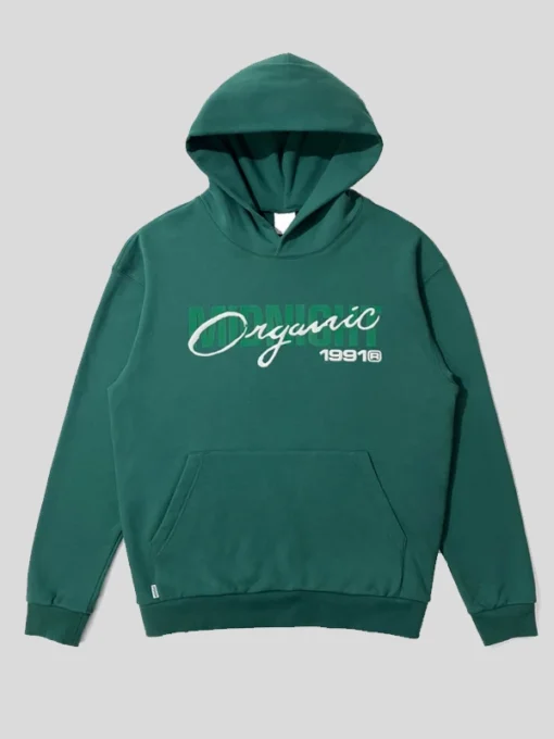 Midnight Organic Puff Print Hoodie Green