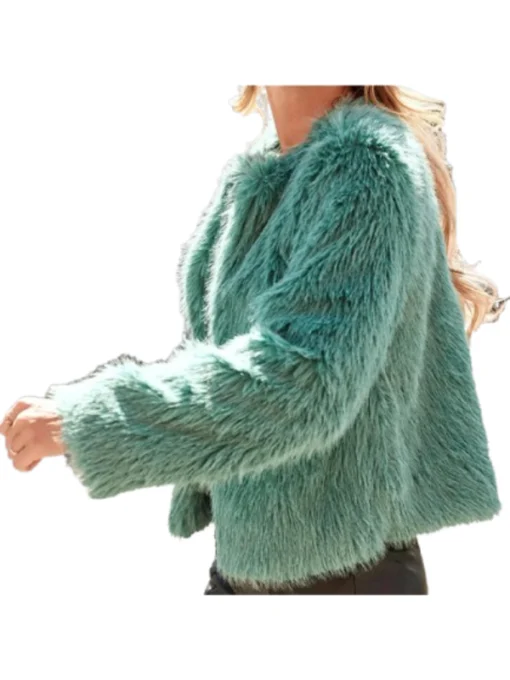 Morgan Gillory Kaitlin Olson Teal Fur Jacket