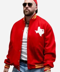 NFL Dallas Texans Travis Kelce Red Varsity Bomber Jacket For Unisex