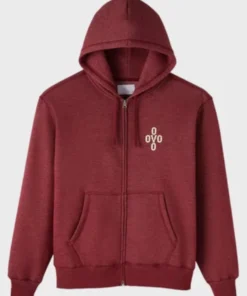 OVO Pom Pom Speckle Zip Up Red Hoodie