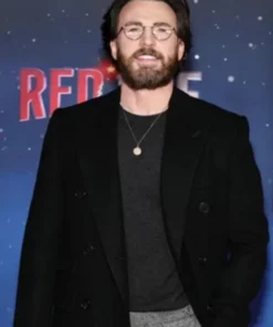 Red One NYC Premiere Chris Evans Black Wool Coat
