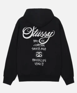 Stussy World Tour Black Zip Up Hoodie