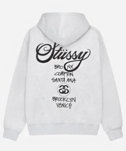 Stussy World Tour White Zip Up Hoodie