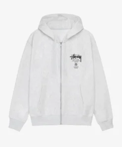Stussy World Tour Zip Hoodie White