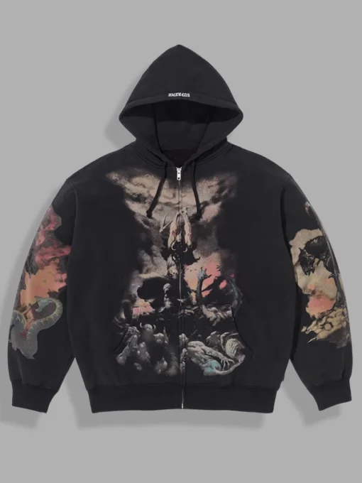 Supreme x Frazetta Black Zip Up Hooded Sweatshirt