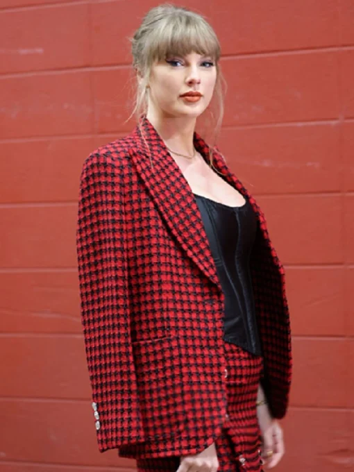 Taylor Swift Chiefs Broncos Game Red Tweed Blazer