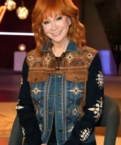 The Voice 2024 Reba Embroidered Suede Denim Jacket