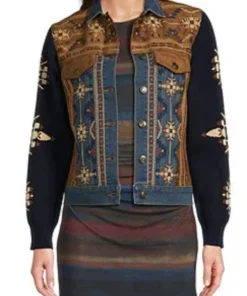 The Voice 2024 Reba Embroidered Suede Denim Jacket Front