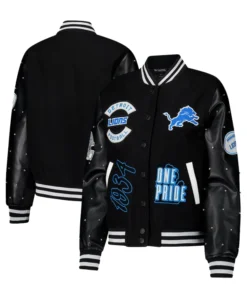 The Wild Collective Detroit Lions Black Sparkle Varsity Jacket