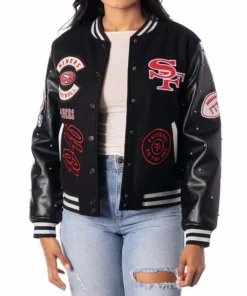 The Wild Collective San Francisco 49ers Black Varsity Sparkle Jacket