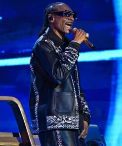 Times Square Fortnite Concert Snoop Dogg Black Printed Leather Jacket