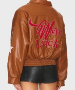 Wish Me Luck Cropped Leather Jacket Brown