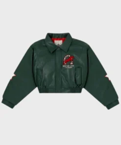 Wish Me Luck Green Cropped Leather Jacket