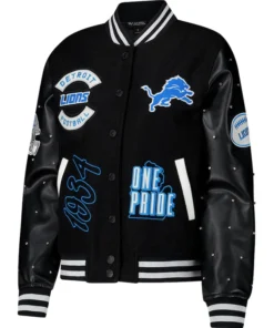 Womens The Wild Collective Black Detroit Lions Sparkle Full Snap Varsity Jacket