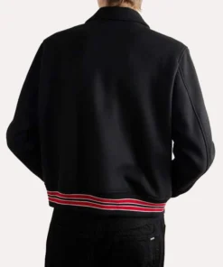 AMIRI Bones Leather Twill Varsity Jacket Black Red