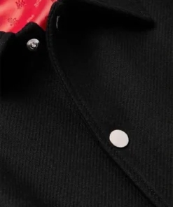 AMIRI Bones Leather Wool Blend Twill Black and Red Varsity Jacket