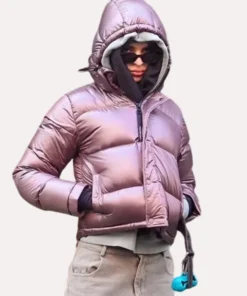 Emily Ratajkowski NYC Pink Hooded Puffy Jacket