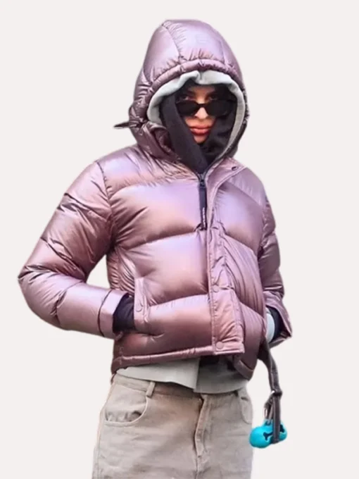 Emily Ratajkowski NYC Pink Hooded Puffy Jacket