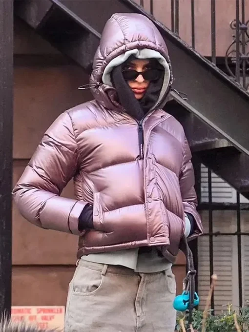 Emily Ratajkowski NYC Pink Puffy Jacket